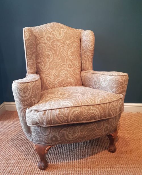 Stylish Edwardian Period Wing Back Upholstered Armchair