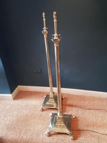 Matching Pair of Corinthian Column Brass Lamp Standards