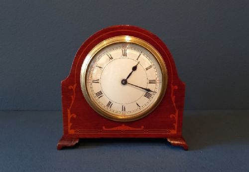 Edwardian Period Fruitwood Inlaid Mantel Clock