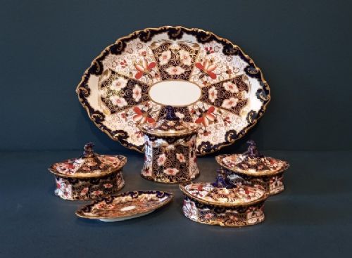 George V Period Royal Crown Derby 6 Piece Dressing Table Set