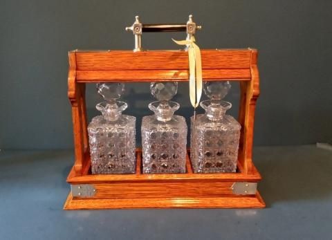 Fine Victorian Silver Mount Three Bottle Tantalus