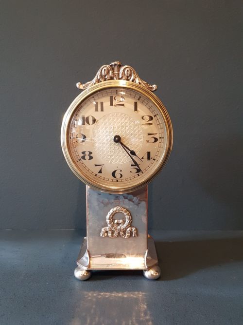 Planished Silver Plated Mantel Clock