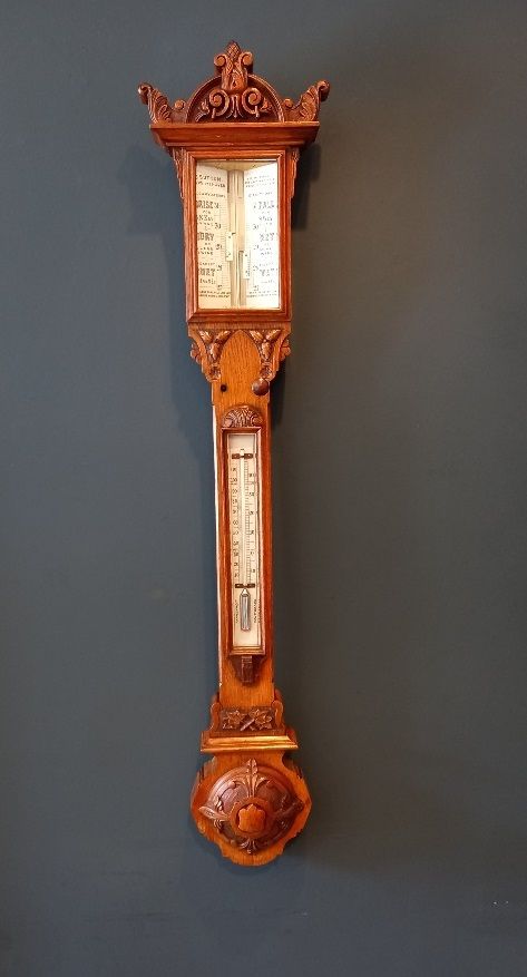 Victorian Golden Oak Whitehaven Stick Barometer