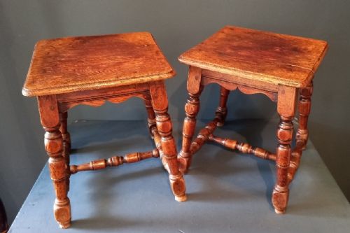 Rare Pair of George III Period Oak Joint Stools