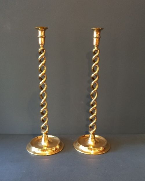 Tall Pair of Mid Victorian Barley Twist Candlesticks