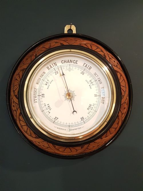 Superior Quality Turned and Carved Oak Aneroid Barometer