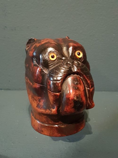 Rare Victorian Treen Bulldog Ink Well