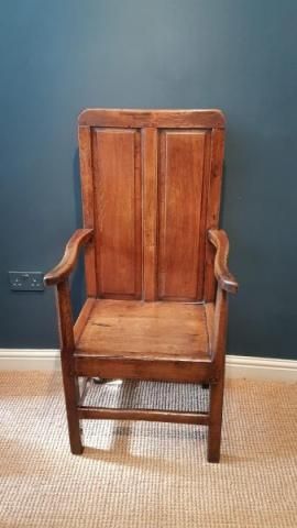 George II Oak Panel Back Arm Chair