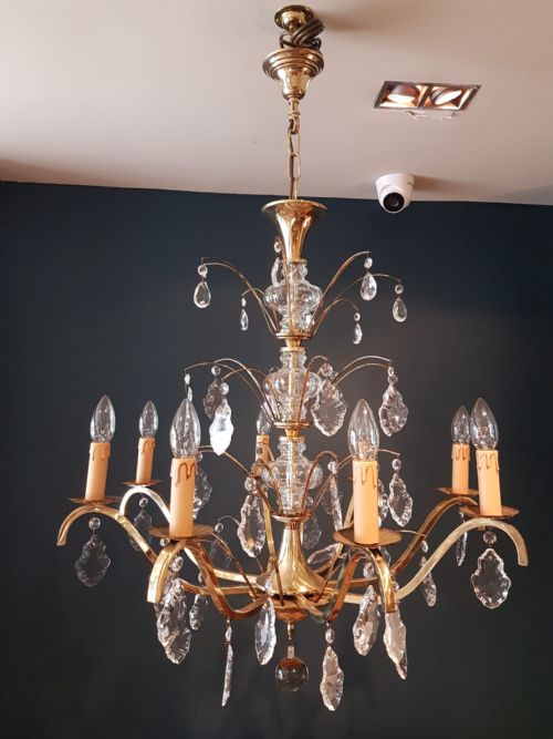 1920'S Brass and Cut Crystal Chandelier