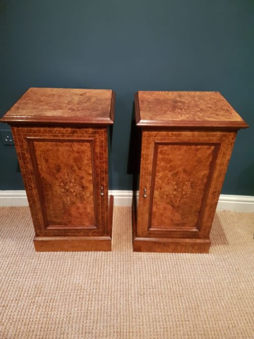 Matching Pair of Victorian Burr Walnut Bedside Cabinets