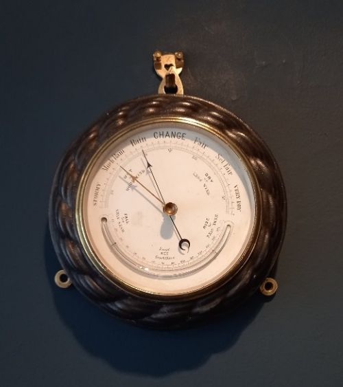 Victorian Steel Barometer with Thermometer