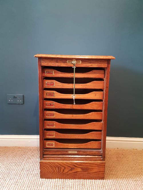 Edwardian Oak Tambour Front File Cabinet