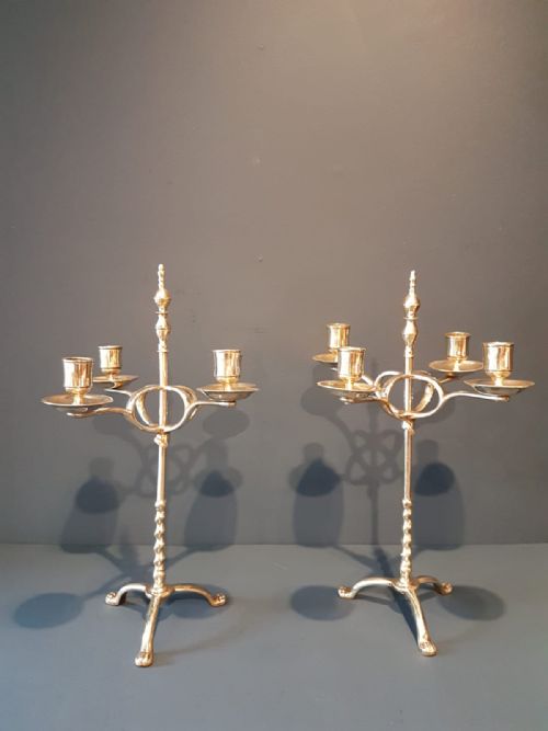 Pair of Victorian Brass Rise and Fall Candelabras