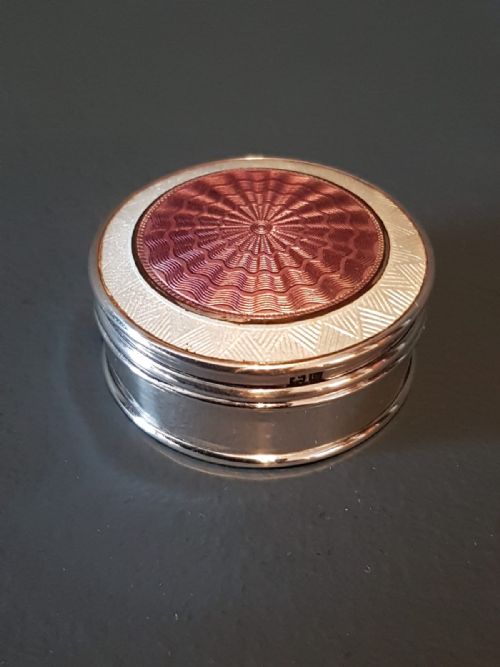 Engine Turned Silver and Enamel Pill Box