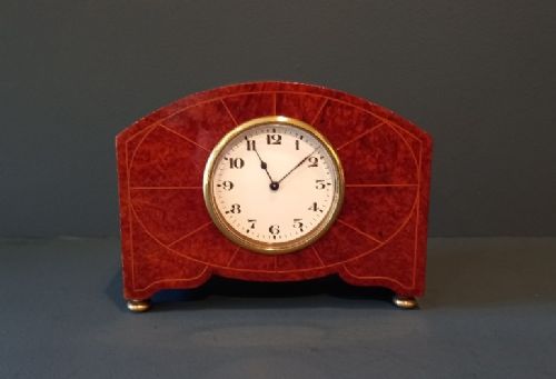 Edwardian Period Burr Walnut Inlaid Mantel Clock