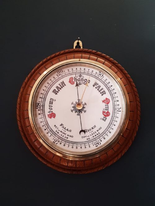 Victorian Oak Cased Enamel Dial Barometer