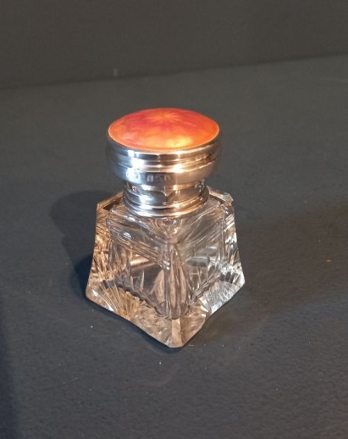 George V Period Silver & Salmon Pink Enamel Scent