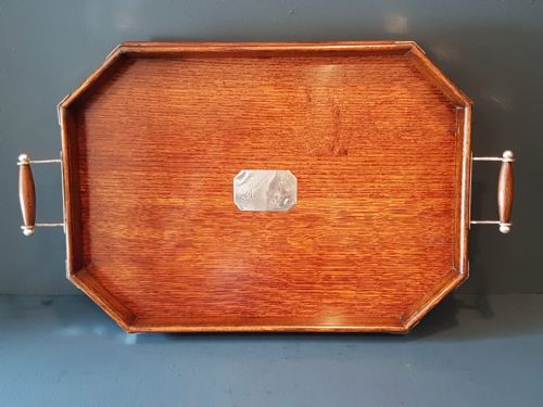 Victorian Oak and Silver Plated Mounted Tray