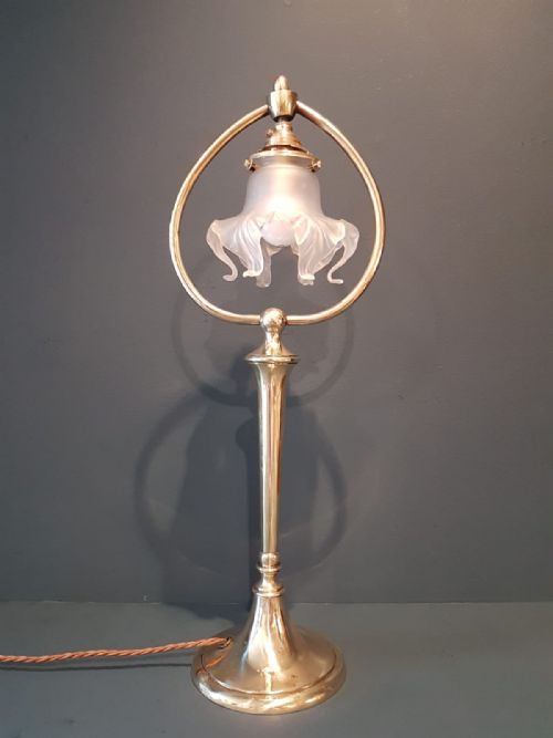 Art Nouveau Brass Table Lamp and Shade