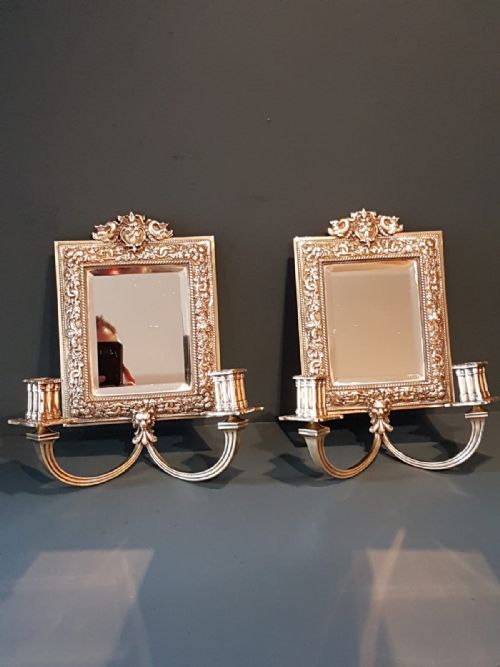 Matching Pair of Victorian Mirror Back Wall Sconces