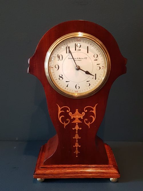 Edwardian Mahogany Inlaid Mantel Clock by Sharman D Neill of Belfast