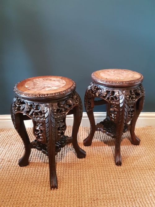 Matching Pair of Victorian Carved Rosewood Stands