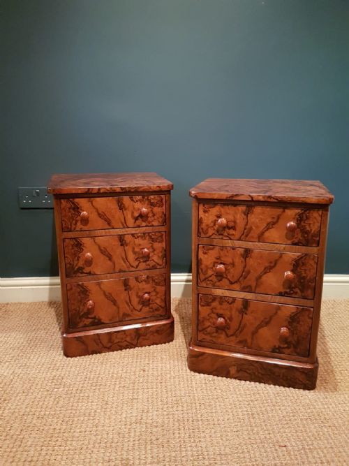 Pair of Book Matched Walnut Bedside Chests