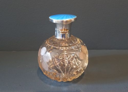 George VI Period Silver & Blue Enamel Scent Bottle