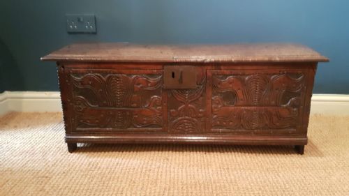 Outstanding Early Oak Six Plank Coffer
