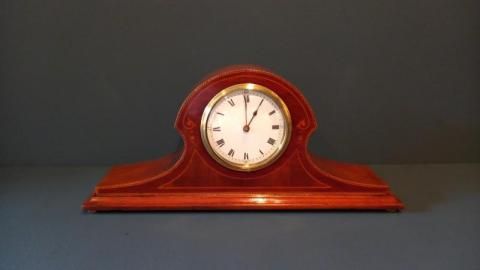 Edwardian Period Inlaid Napoleon Hat Mantel Clock
