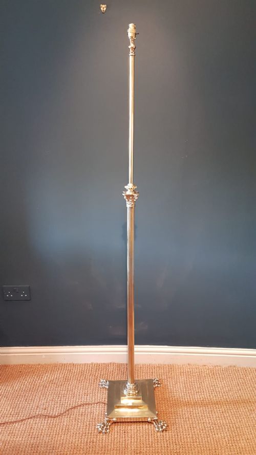 Edwardian Cast Brass Corinthian Column Lamp Standard