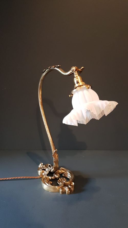 Late Victorian Cast Brass Adjustable Table Lamp and Shade