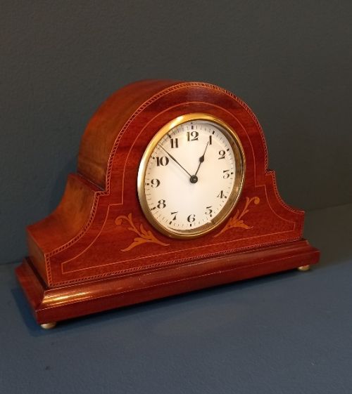 Edwardian Period Inlaid Arched Top Mantel Clock