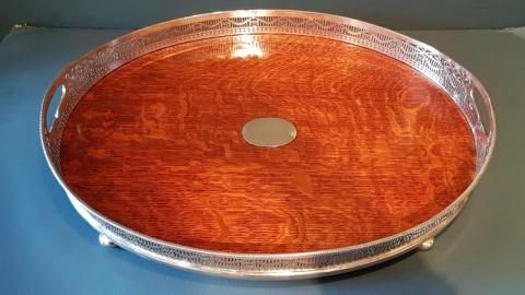 Victorian Oak and Silver Plated Tray
