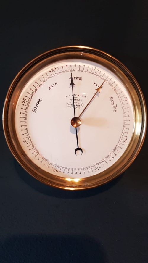 Fine Quality Victorian Enamel Dial Marine Barometer by Steward