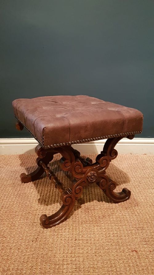Early Victorian Rosewood X Frame Stool