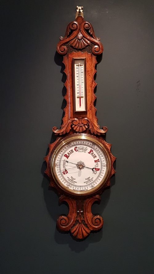 Victorian Carved Oak Banjo Barometer