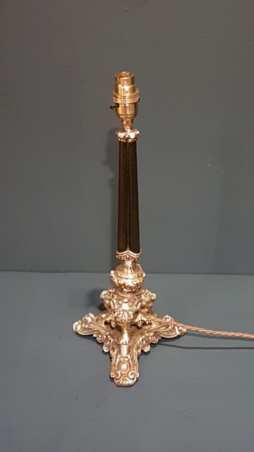 Late Victorian Decorative Brass and Cast Iron Table Lamp