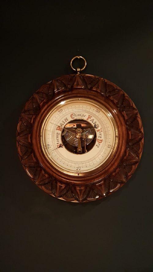 Superb Victorian Carved Walnut Wheel Barometer