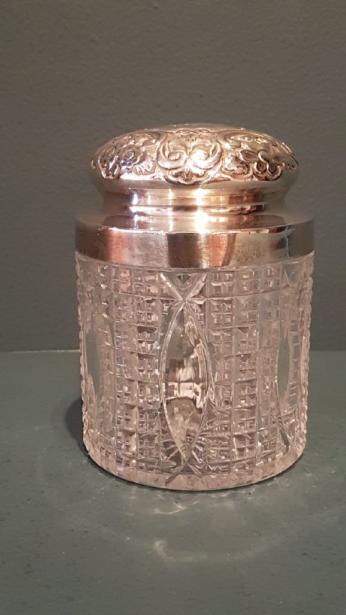 Victorian Silver Topped Table Jar with Cut Crystal Base