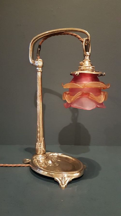 Superb Edwardian Brass Table Lamp and Shade