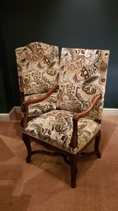 Superb Pair of Walnut Framed Arm Chairs