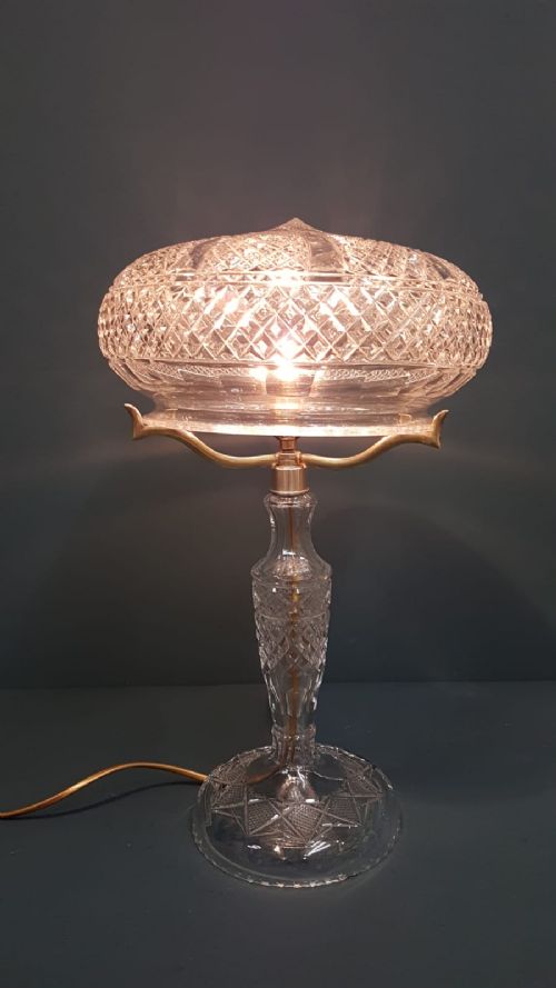 Edwardian Cut Crystal Table Lamp and Shade
