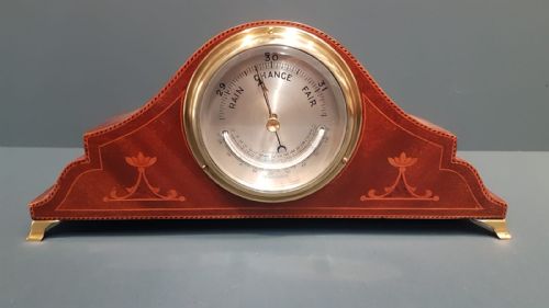 Fine Quality Inlaid Mahogany Barometer with Crescent Thermometer