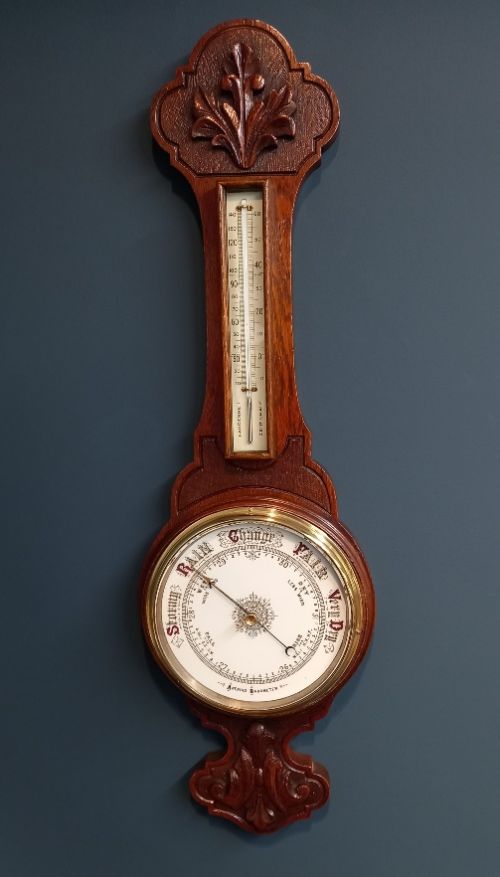 Victorian Polished Oak Porcelain Dial Banjo Barometer