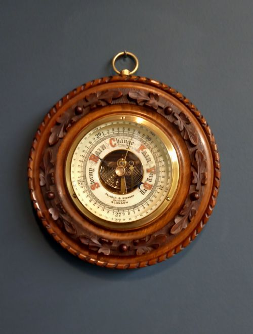 Victorian Walnut Acorn & Oak Leaf Aneroid Barometer