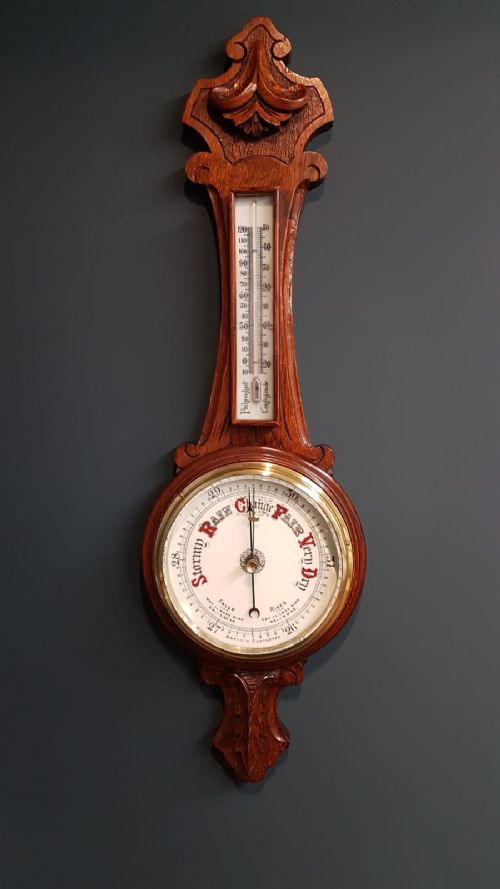 Victorian Carved Oak Banjo Barometer