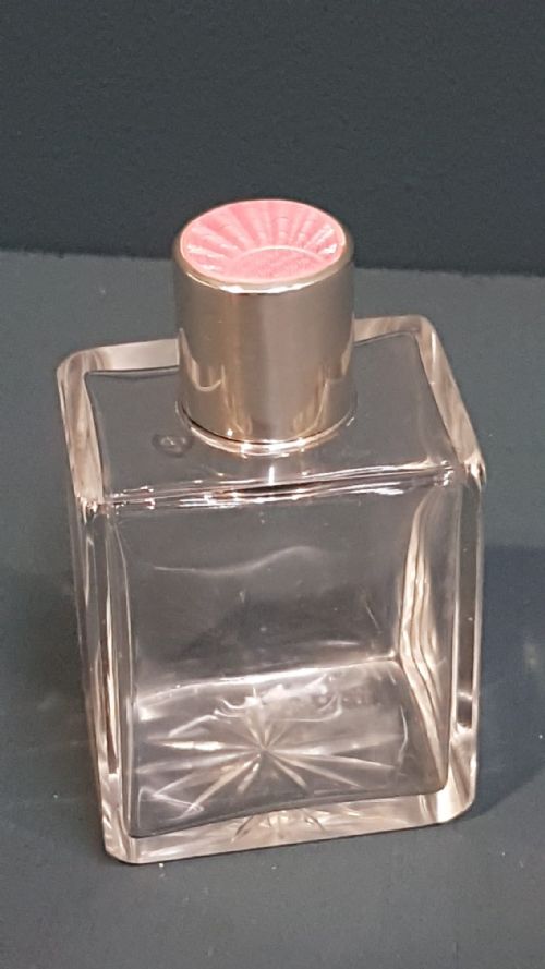Engine Turned Pink Enamel and Silver Scent Bottle