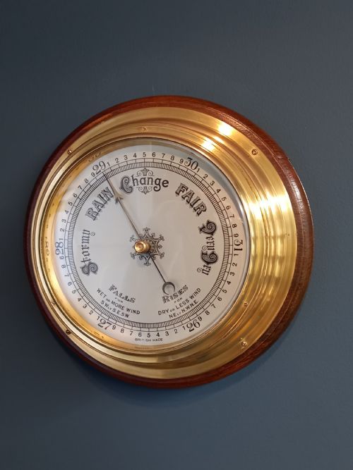 Edwardian Period Brass Bulkhead Ship's Barometer