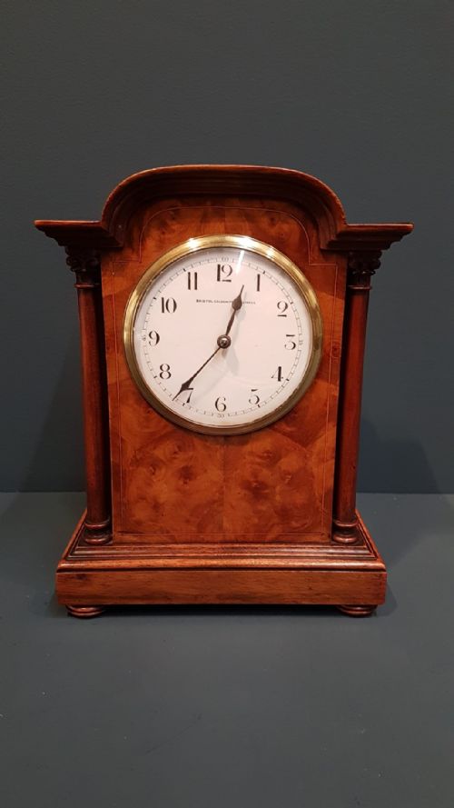 Victorian Burr Walnut Inlaid Mantel Clock